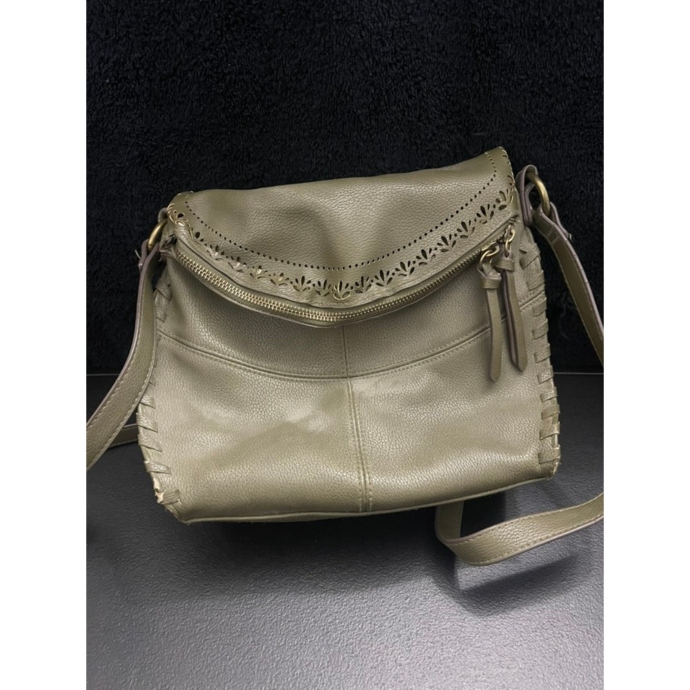 Sonoma Goods for Life Olive Green Faux Leather Whipstitch Crossbody Bag Flap Zip